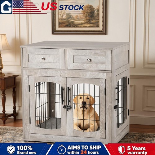 Gray dog crate furniture - dog,